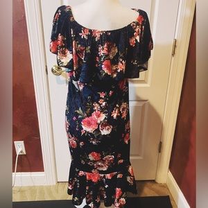 NWOT LuLa Roe Cici Dress Ruffle Off the Shoulder Black Floral